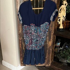 Roxy Navy Mixed-Paisley Short Sleeve Tunic